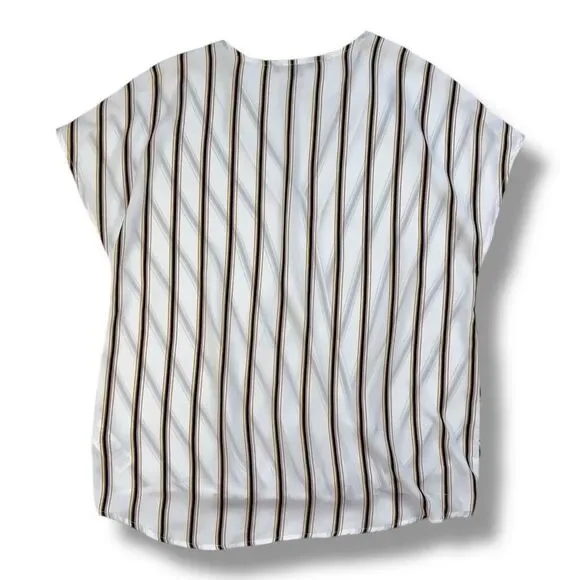 Adrianna Papell Cream Striped V-Neck Wrap Blouse Sz M - Picture 6 of 11